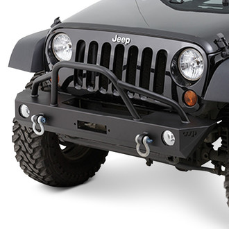Warrior® - Full Width Black Powder Coated Front Winch HD Bumper with Grille Guard