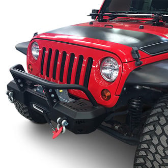 Warrior® - MOD Series Stubby Black Powder Coated Front Winch HD Bumper with Pre-Runner Guard