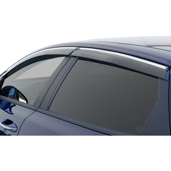 WELLvisors® - Tape-On Smoke Front and Rear Side Window Deflectors with Chrome Trim