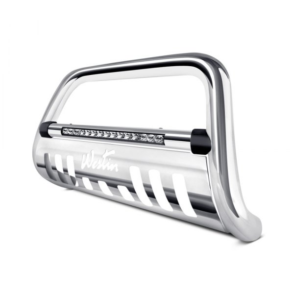 Westin® - 3" Ultimate Chrome LED Bull Bar with Brushed Skid Plate