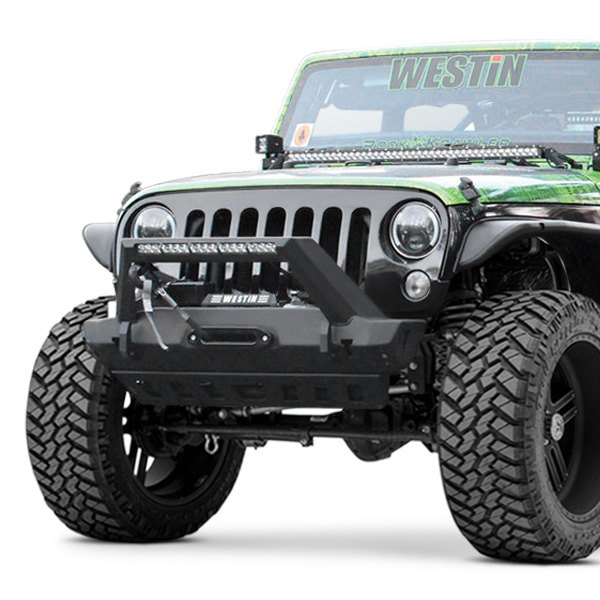 Westin® - WJ2 Stubby Front Winch HD Bumper with LED Light Bar