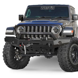 Westin® - WJ2 Full Width Black Front Winch HD Bumper with LED Light Bar Mount