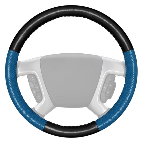 Wheelskins® - EuroPerf Perforated Black Steering Wheel Cover with Sea Blue Sides Color