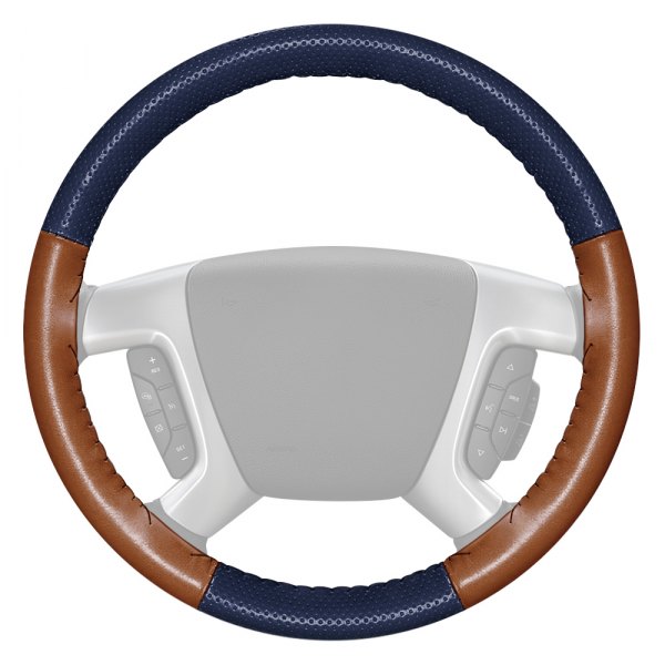 Wheelskins® - EuroPerf Perforated Blue Steering Wheel Cover with Tan Sides Color