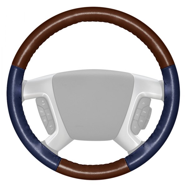 Wheelskins® - EuroTone Two-Color Brown Steering Wheel Cover with Blue Sides Color