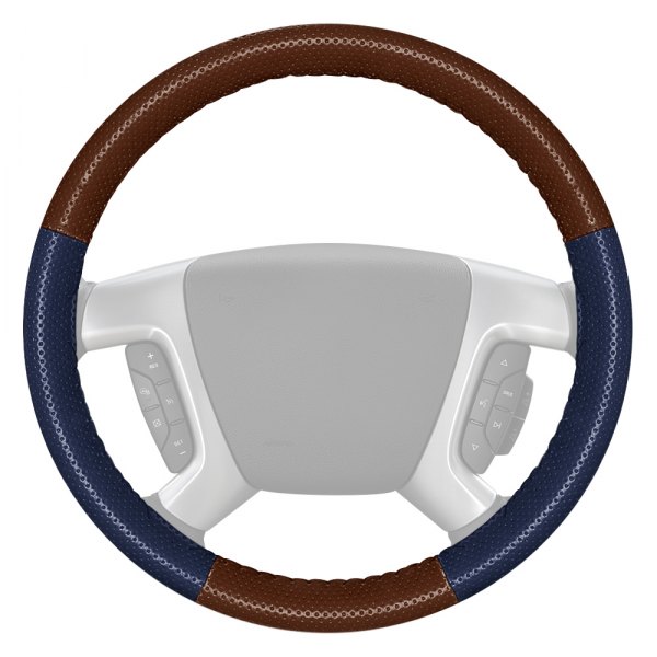 Wheelskins® - EuroPerf Perforated Brown Steering Wheel Cover with Blue Sides Color