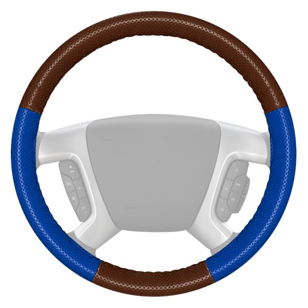 Wheelskins® - EuroPerf Perforated Brown Steering Wheel Cover with Cobalt Sides Color