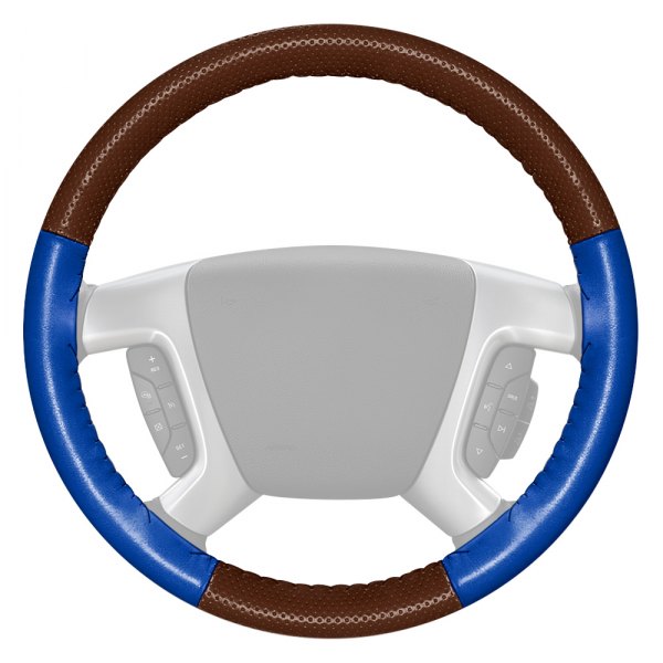 Wheelskins® - EuroPerf Perforated Brown Steering Wheel Cover with Cobalt Sides Color