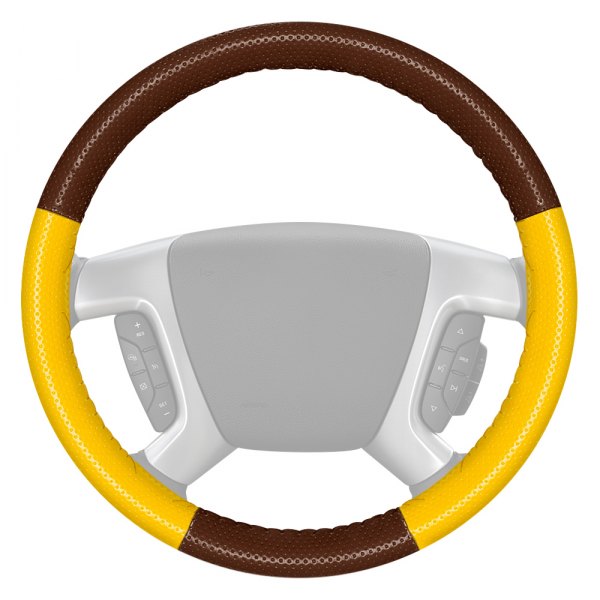 Wheelskins® - EuroPerf Perforated Brown Steering Wheel Cover with Yellow Sides Color