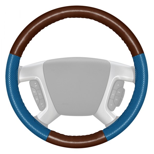 Wheelskins® - EuroPerf Perforated Brown Steering Wheel Cover with Sea Blue Sides Color
