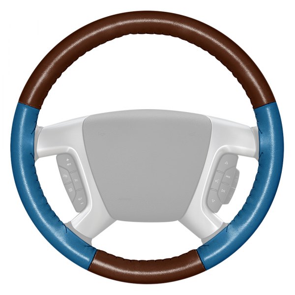 Wheelskins® - EuroTone Two-Color Brown Steering Wheel Cover with Sea Blue Sides Color