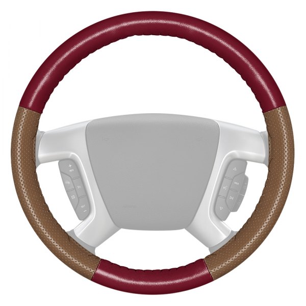 Wheelskins® - EuroPerf Perforated Burgundy Steering Wheel Cover with Oak Sides Color