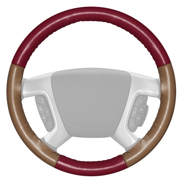Wheelskins® - EuroTone Two-Color Burgundy Steering Wheel Cover with Oak Sides Color