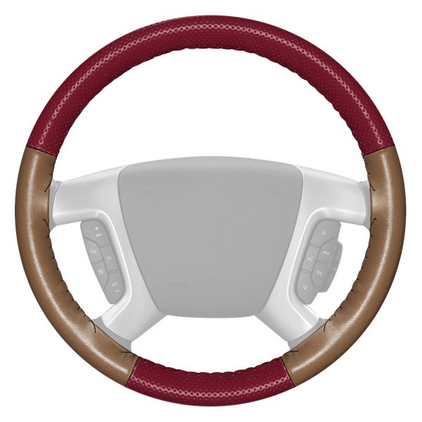 Wheelskins® - EuroPerf Perforated Burgundy Steering Wheel Cover with Oak Sides Color
