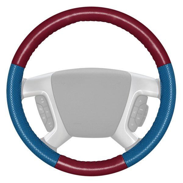 Wheelskins® - EuroPerf Perforated Burgundy Steering Wheel Cover with Sea Blue Sides Color