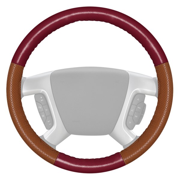 Wheelskins® - EuroPerf Perforated Burgundy Steering Wheel Cover with Tan Sides Color