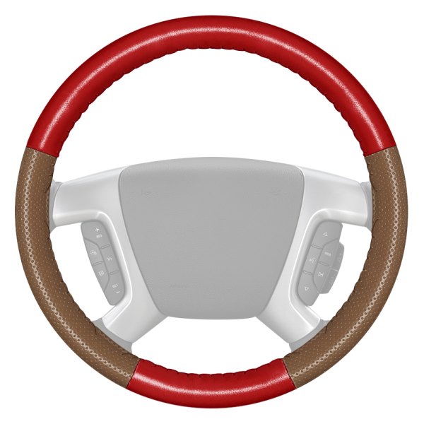 Wheelskins® - EuroPerf Perforated Red Steering Wheel Cover with Oak Sides Color