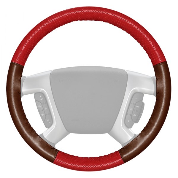 Wheelskins® - EuroPerf Perforated Red Steering Wheel Cover with Brown Sides Color
