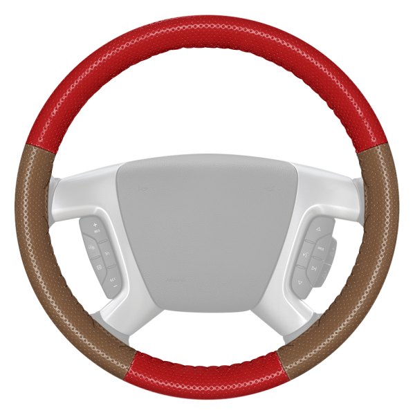 Wheelskins® - EuroPerf Perforated Red Steering Wheel Cover with Oak Sides Color