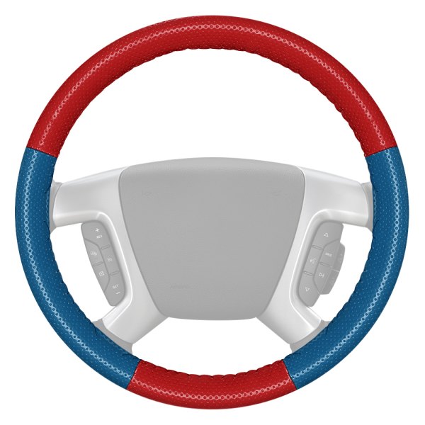 Wheelskins® - EuroPerf Perforated Red Steering Wheel Cover with Sea Blue Sides Color