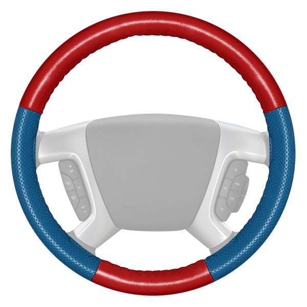 Wheelskins® - EuroPerf Perforated Red Steering Wheel Cover with Sea Blue Sides Color