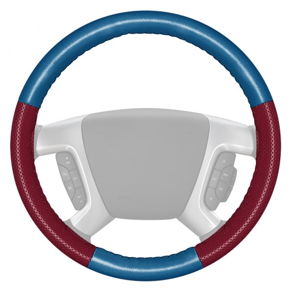Wheelskins® - EuroPerf Perforated Sea Blue Steering Wheel Cover with Burgundy Sides Color