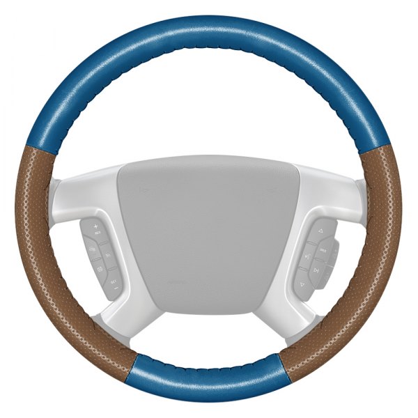 Wheelskins® - EuroPerf Perforated Sea Blue Steering Wheel Cover with Oak Sides Color
