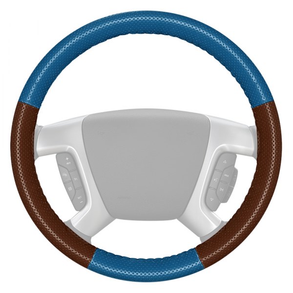 Wheelskins® - EuroPerf Perforated Sea Blue Steering Wheel Cover with Brown Sides Color