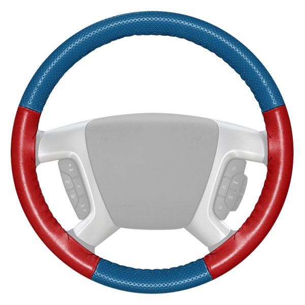 Wheelskins® - EuroPerf Perforated Sea Blue Steering Wheel Cover with Red Sides Color