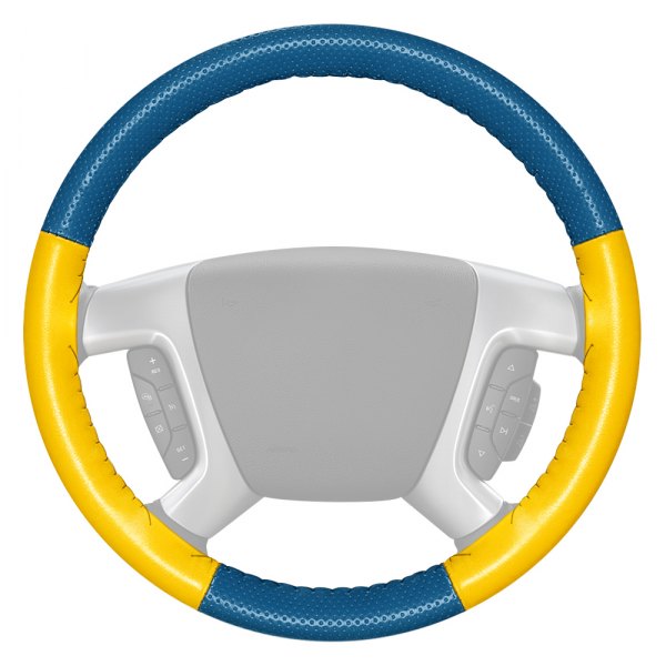 Wheelskins® - EuroPerf Perforated Sea Blue Steering Wheel Cover with Yellow Sides Color