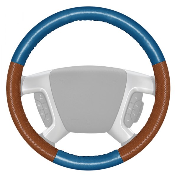 Wheelskins® - EuroPerf Perforated Sea Blue Steering Wheel Cover with Tan Sides Color