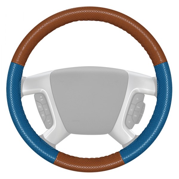 Wheelskins® - EuroPerf Perforated Tan Steering Wheel Cover with Sea Blue Sides Color