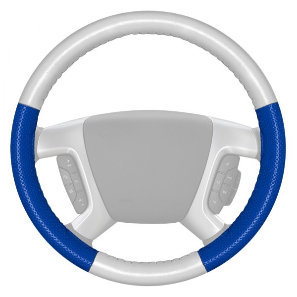 Wheelskins® - EuroPerf Perforated White Steering Wheel Cover with Cobalt Sides Color