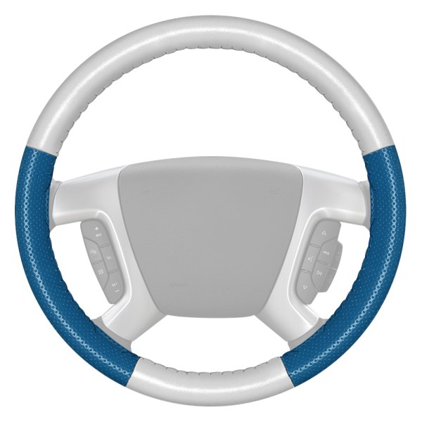 Wheelskins® - EuroPerf Perforated White Steering Wheel Cover with Sea Blue Sides Color