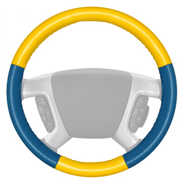 Wheelskins® - EuroPerf Perforated Yellow Steering Wheel Cover with Sea Blue Sides Color