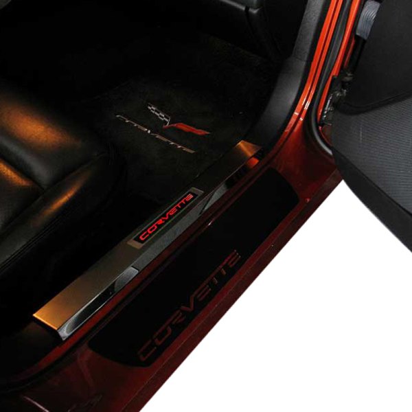 WindRestrictor® - Silver Door Sills with Corvette Flames Logo 