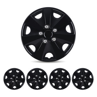 Winjet® - 14" 7-Slot 5051 Style Black Lacquer Hubcaps Wheel Covers