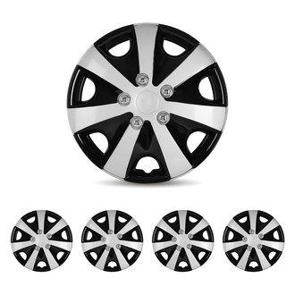 Winjet® - 16" 7-Slot 5051 Style Silver Lacquer and Black Lacquer Hubcaps Wheel Covers