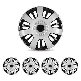 Winjet® - 16" 14-Spokes 5065 Style Silver Lacquer and Black Lacquer Hubcaps Wheel Covers