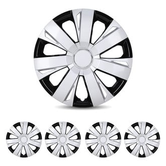 Winjet® - 14" 7-Spokes 5077 Style Silver Lacquer and Black Lacquer Hubcaps Wheel Covers