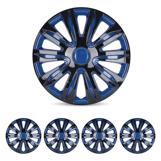 Winjet® - 13" 10-Spokes 5083 Style Black Lacquer and Blue Lacquer Hubcaps Wheel Covers