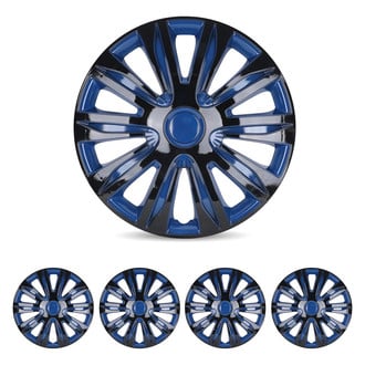 Winjet® - 14" 10-Spokes 5083 Style Black Lacquer and Blue Lacquer Hubcaps Wheel Covers