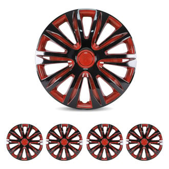 Winjet® - 13" 10-Spokes 5083 Style Black Lacquer and Red Lacquer Hubcaps Wheel Covers