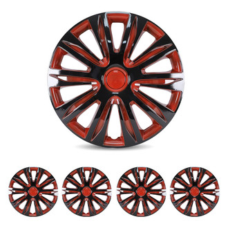 Winjet® - 16" 10-Spokes 5083 Style Black Lacquer and Red Lacquer Hubcaps Wheel Covers