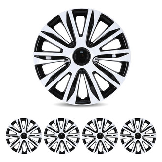 Winjet® - 13" 10-Spokes 5083 Style White Lacquer and Black Lacquer Hubcaps Wheel Covers