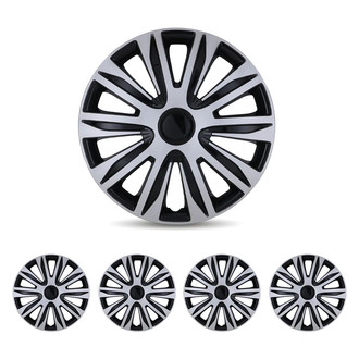 Winjet® - 15" 10-Spokes 5083 Style Silver Lacquer and Black Lacquer Hubcaps Wheel Covers