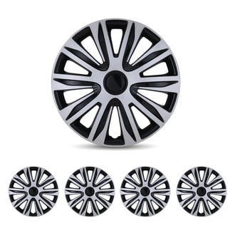 Winjet® - 16" 10-Spokes 5083 Style Silver Lacquer and Black Lacquer Hubcaps Wheel Covers