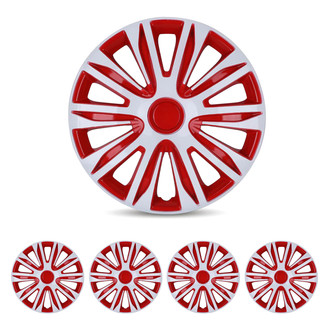 Winjet® - 13" 10-Spokes 5083 Style White Lacquer and Red Lacquer Hubcaps Wheel Covers