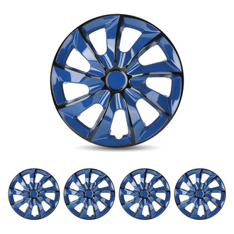 Winjet® - 17" 9-Spokes 5084 Style Black Lacquer and Blue Lacquer Hubcaps Wheel Covers