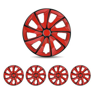 Winjet® - 15" 9-Spokes 5084 Style Black Lacquer and Red Lacquer Hubcaps Wheel Covers